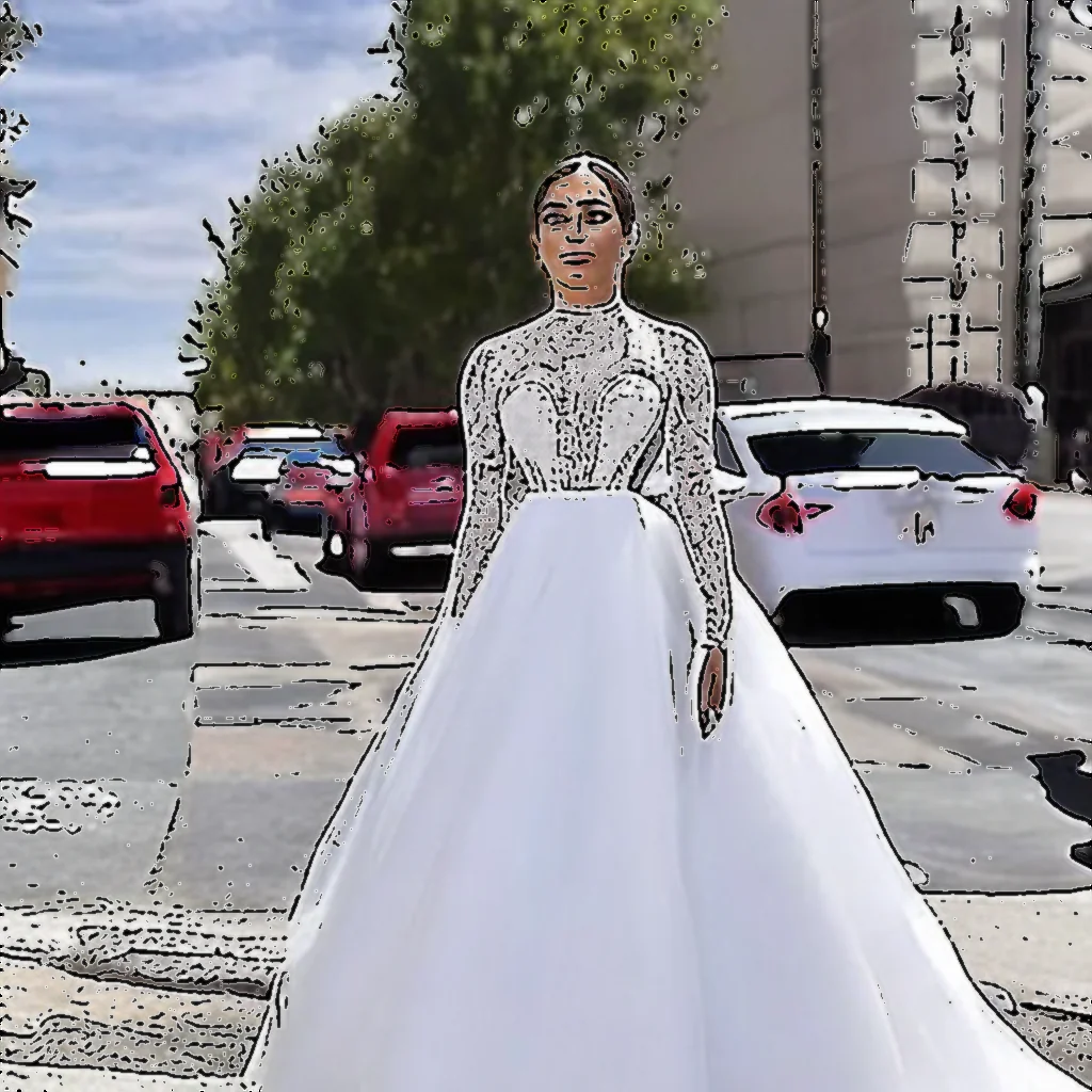 Artistic representation for Olivia Culpo slams haters over demure wedding dress controversy. **Please provide a few title options that you think would work well for this article.**